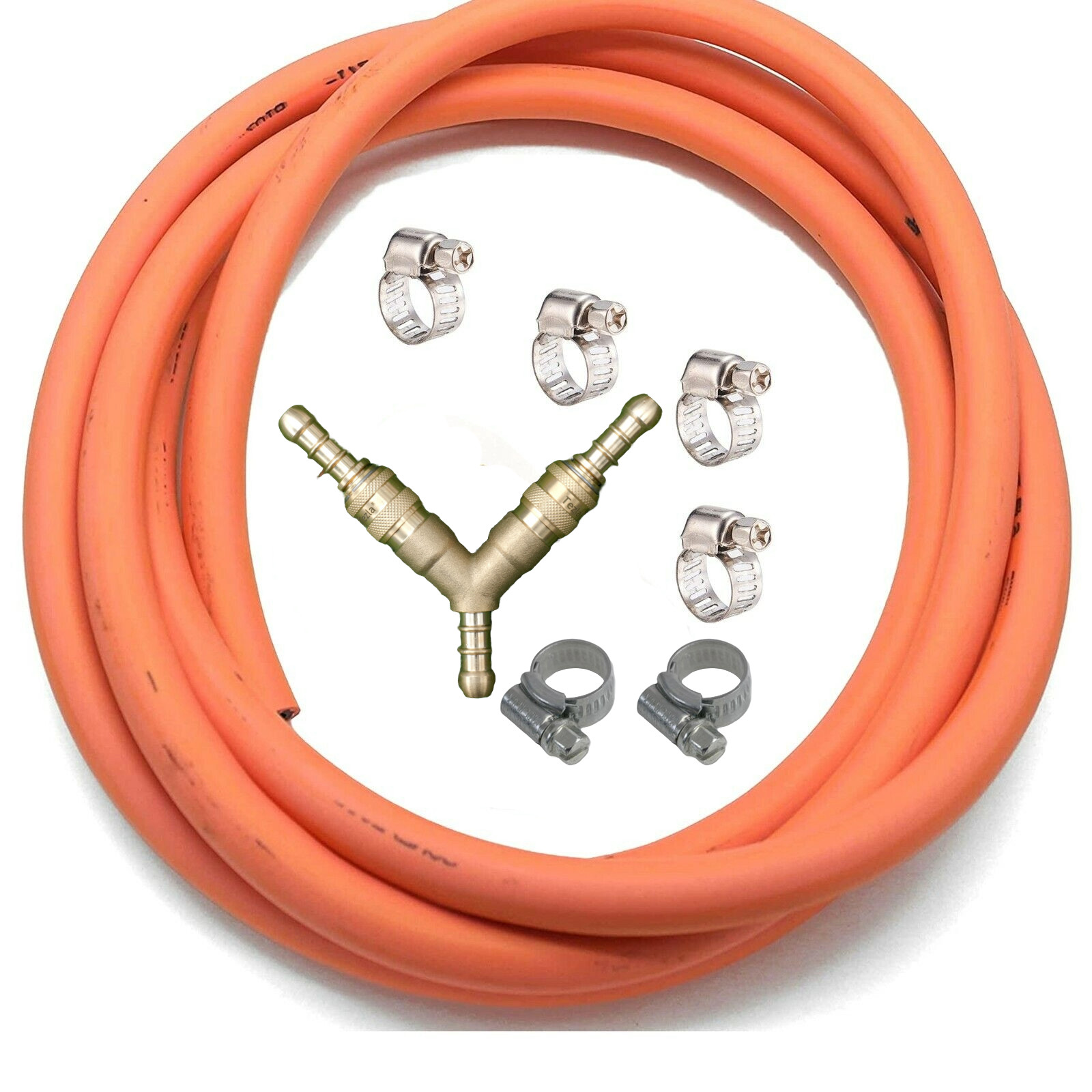 3 Way Quick Release Splitter Coupling Kit With 4m 8mm I/D Gas Pipe & 6 Hose Clip