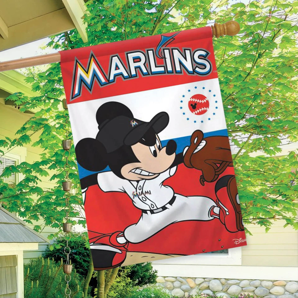 Miami Marlins MLB Mickey Mouse Baseball House Flag Licensed 28" x 40" - Image 3 of 3