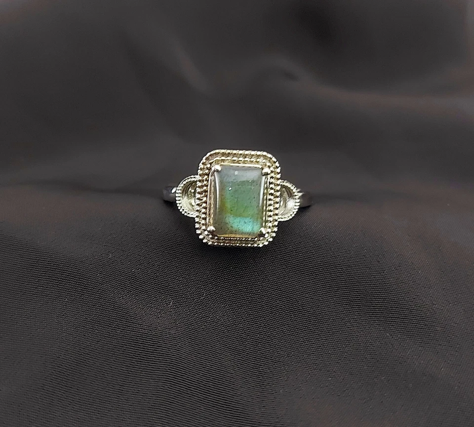Natural Labradorite Ring Minimalist 925 Sterling Silver Birthstone jewelry - Image 2 of 4