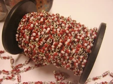 1 Spool 10 Meters Red/White Glass Beading Chain - India Handmade Arts and Craft