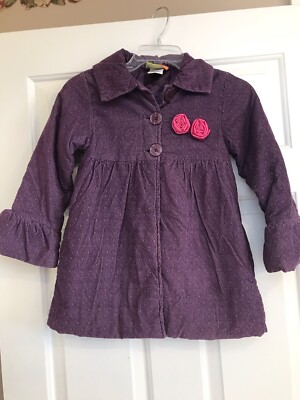 Penelope Mack Girls Purple Dress Coat With Pink Flowers Lined Size 6