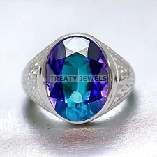 Alexandrite Oval Cut Gemstone With 925 Sterling Silver Ring For Men's #29 *