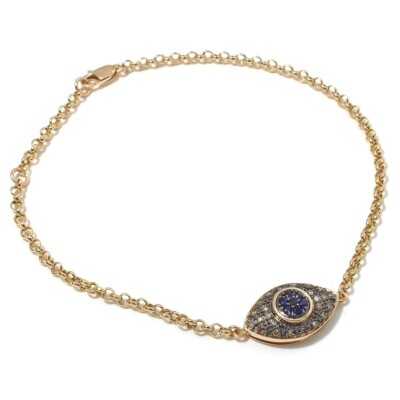 Rarities Solid 10K Yellow Gold, Sapphire & Champagne Diamond Evil Eye Bracelet
