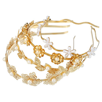 Pcs Alloy Metal Flower Shape Faux Pearl Headbands for Women Gold