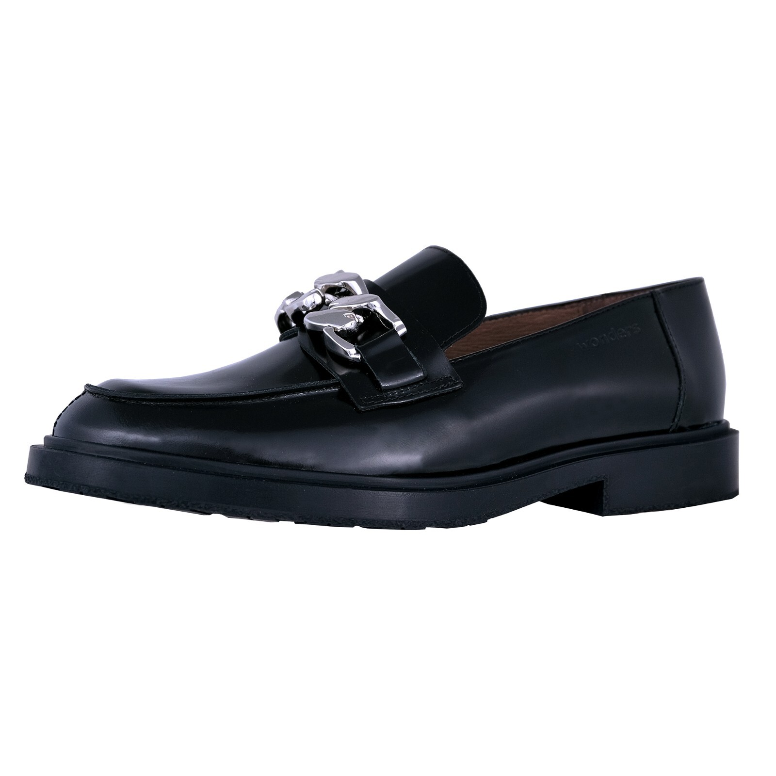Wonders Suri: Mocasines Para Mujer Con Tacon Bajo Negro Piel B-9130
