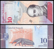 Venezuela 10 Bolivares Soberano 2018 Note Series D8  @ UNC