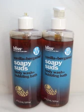 BLISS VANILLA+ BERGAMOT SOAPY SUDS BODY WASH+ BUBBLING BATH 16 OZ *DETAILS* 2PCS