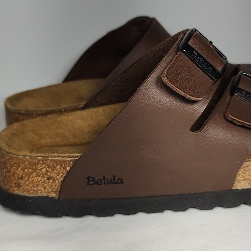 Sandalias Betula Birkenstock marrón imitación cuero 3 correas hebilla talla 39 - Imagen 5 de 11