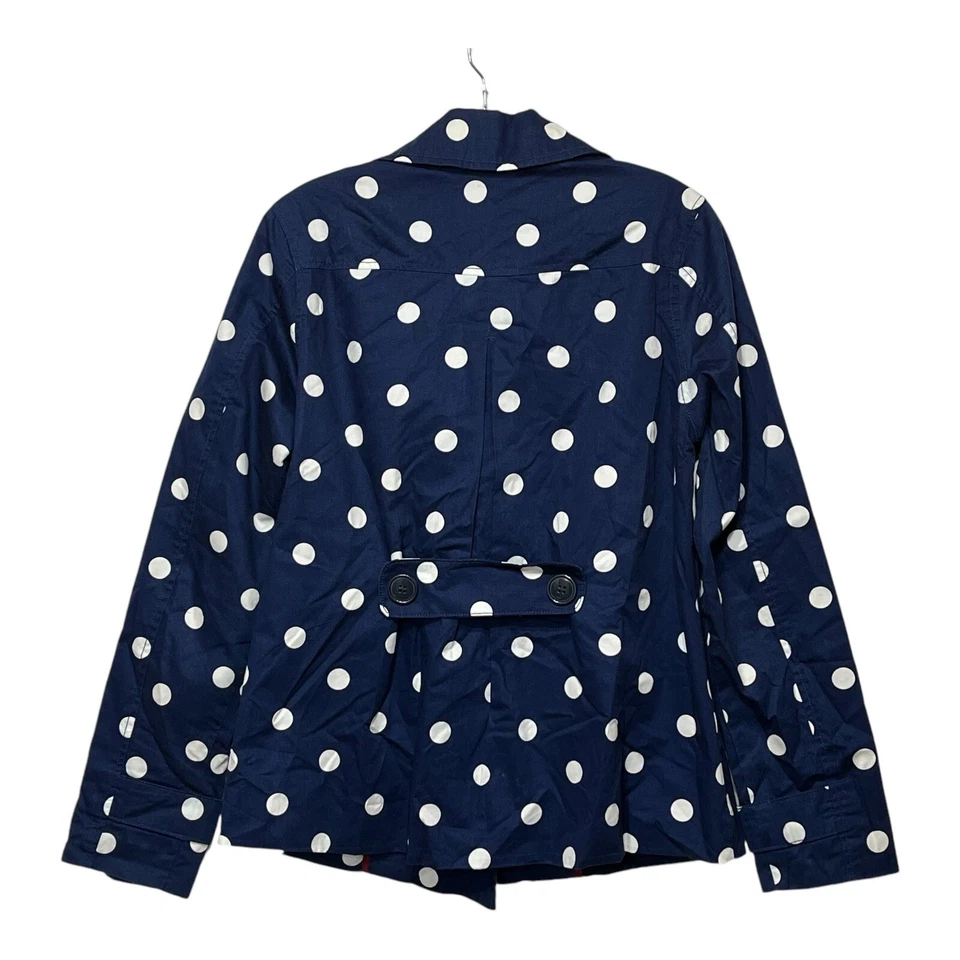 Abrigo de mujer Merona talla S azul blanco a lunares gabardina chaqueta de doble botonadura Foto 2 de 4