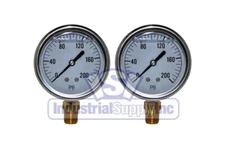 Liquid Filled Pressure Gauge | 0 to 200 PSI | 2-½" | 1/4" NPT Single Scale | 2PK