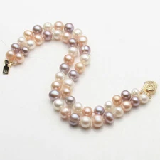 New 8-9mm 2 Rows Genuine Natural Freshwater Pearl Bracelet 7.5"