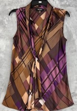 Nine West Sleeveless Dress Top V Neck 100% Polyester Sz Med Classy Warm Colors