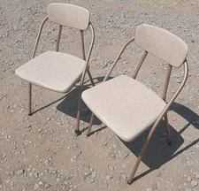 X2 Vintage 1948 Atomic Cosco Hamilton Metal Folding Chairs Vintage MCM ((READ) )