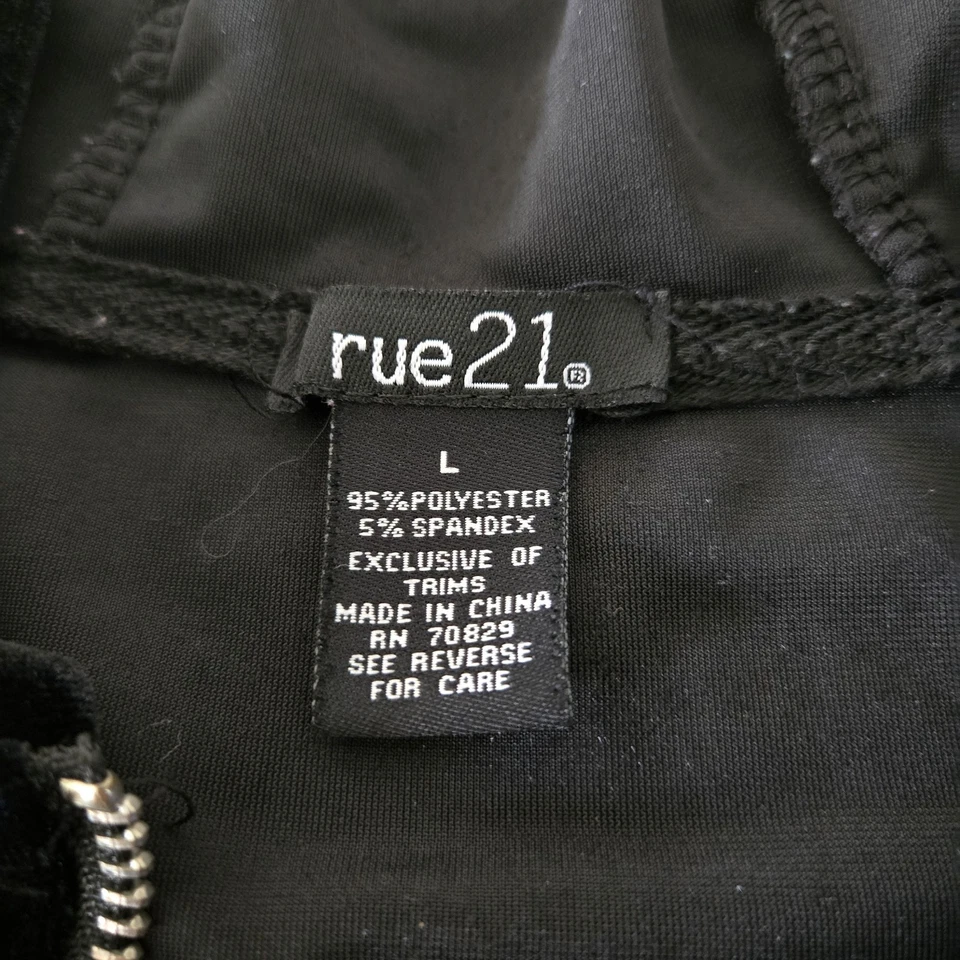 Rue 21 Velour Cropped Hoodie Size L Black w/Red Stripes Full Zip Track Suit Emo - Image 3 of 4