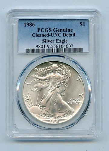 1986 American Silver Eagle 1 OZ PCGS Genuine Cleaned-UNC Detail