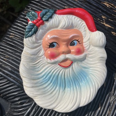 Vintage Ceramic Santa Claus Face Candy Dish Wall Hanging Japan Ash Tray