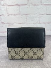 Gucci Bifold Black Beige GG Supreme Monogram French Wallet