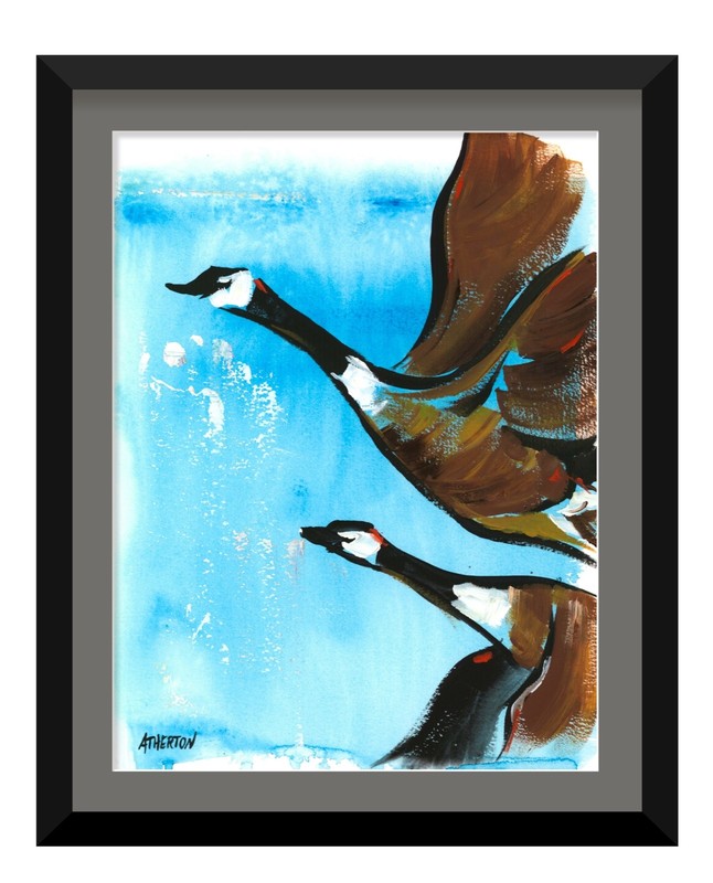 Atherton 9x12 Original Abstract loose Acrylic Painting "Pair of Geese 2" signed