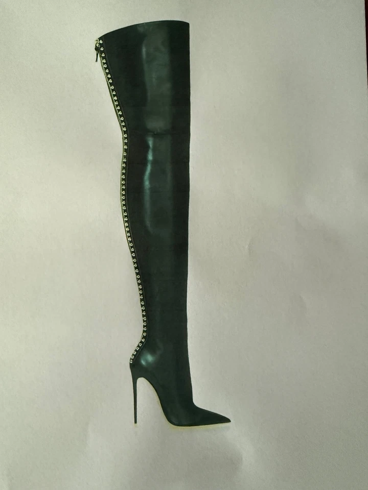 Botas de cuero negras Stiletto hasta el muslo talla 37 EU Foto 2 de 4