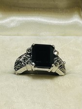 925 Sterling Silver, Black Onyx Gemstone Ring Sz 8, New 