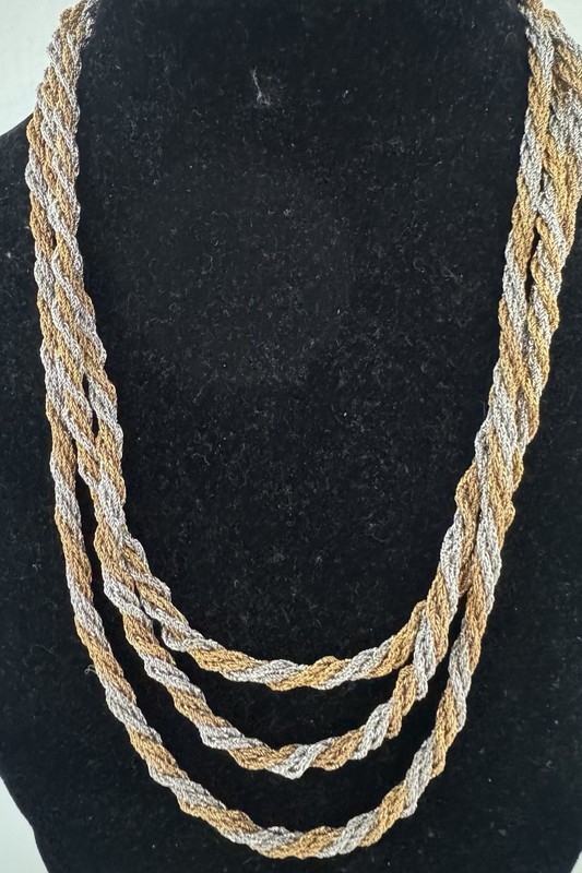 Elegant VTG GROSSE Tri Color Metal Chain 3 Strand Necklace Signed