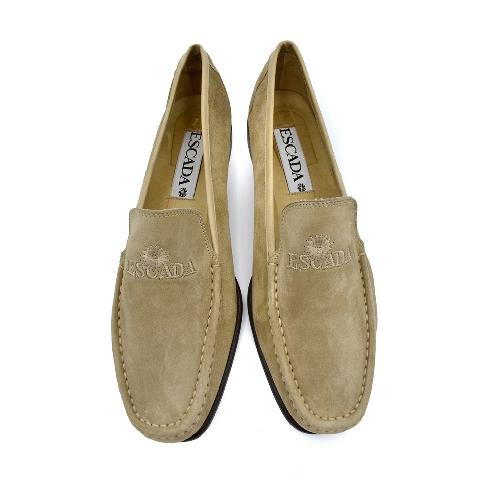 Escada $280 желтовато-коричневый/хаки замши повседневный подпись мокасины плоскостях sz 9,5, сделано в Италии - Изображение 3 из 4
