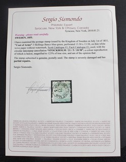 CKStamps: Sweden Stamps Collection Scott#1 Used Thins Cert