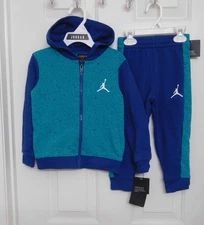 NWT 2pc Jordan Blue Green Zip Front Sweatshirt & Joggers Set sz 3t or 4t