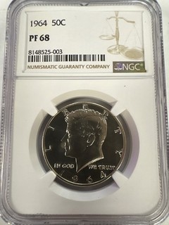 High Grade proof 1964 JFK half NGC PF68