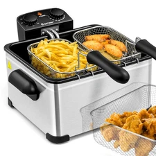 Electric 1700W Deep Fryer 5.3QT/21-Cup Stainless Steel w/ Triple Basket