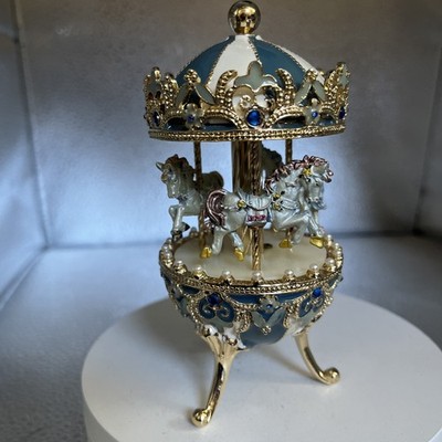 WINDUP MUSICAL CAROUSEL HORSES BY KEREN KOPAL, CRYSTALS