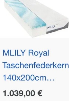 Neu und originalverpackte Taschenfederkern Matratze MLILY Royal Plus 80 x 200