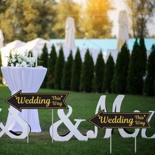 4-Piece Wedding Directional Signs with Stakes, Black  Gold Arrow Garden Signs,