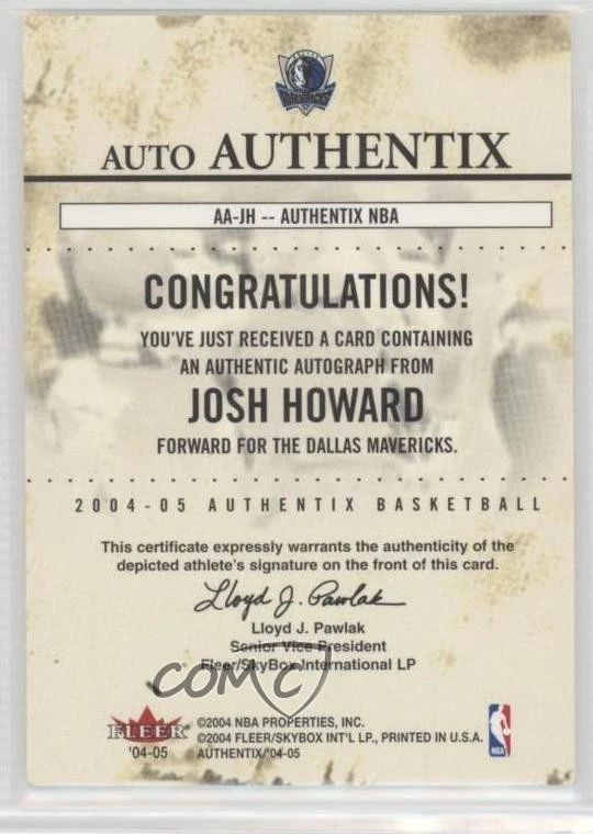 2004-05 Fleer Authentix Auto Authentix Пронумерованный до 5/5 Джош Ховард #AA-JH Авто - Изображение 2 из 2