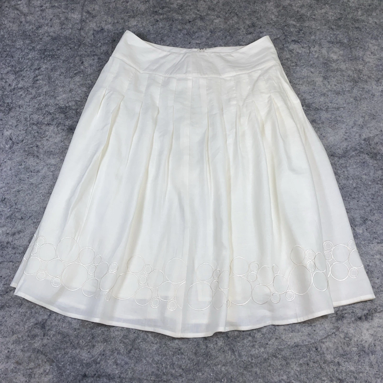 Emma James Midi Skirt Women's 8 Ivory Linen Pleated Lined Cottagecore Feminine