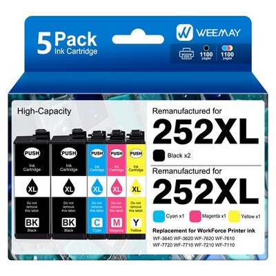 5 Pack 252XL T252XL Ink Cartridges for Epson WorkForce WF-3620 WF-3640 WF-7110