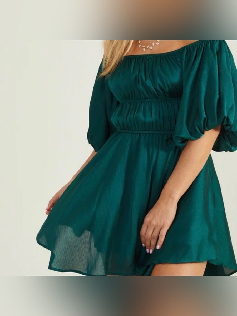 altar'd state emerald green dress Altar'd State Emerald Green Puff Sleeve Babydoll Dress XL