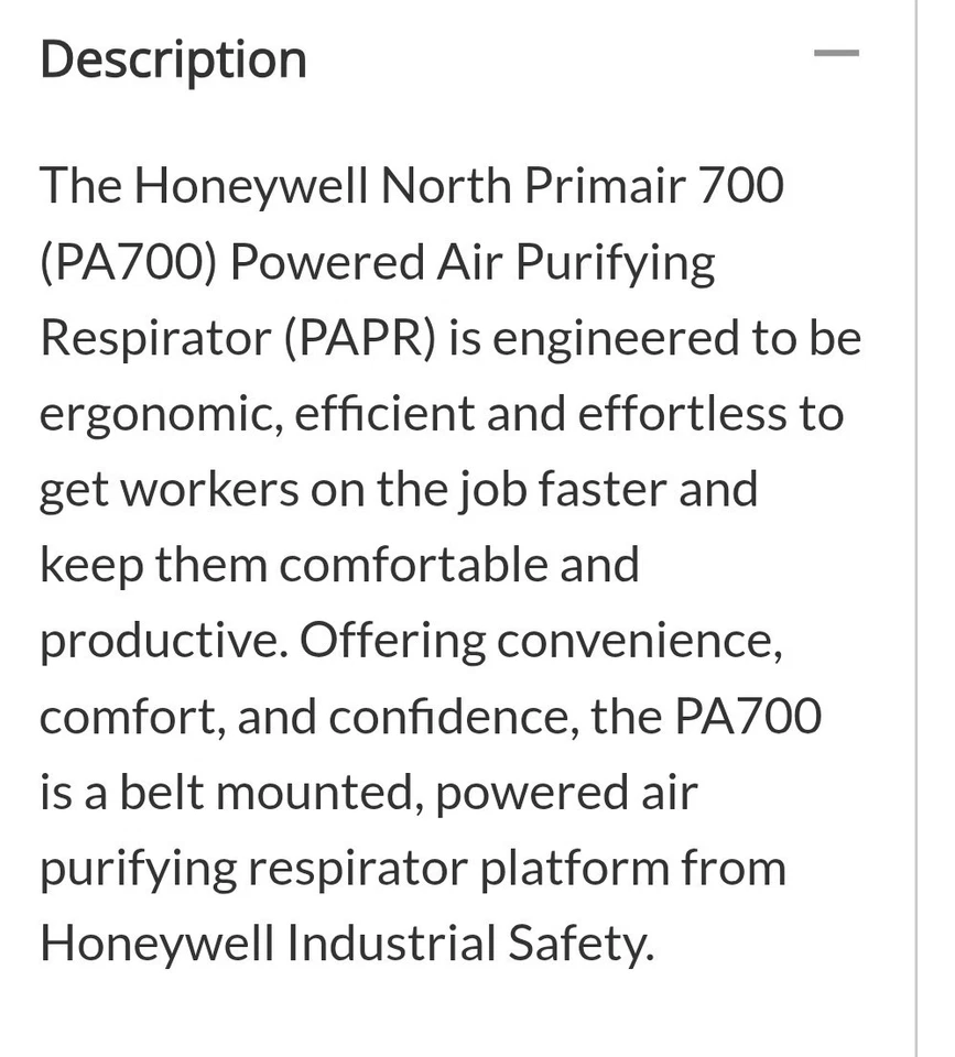 Honeywell North Primair PA700 PAPR Kit PA701HED-101-TF Air-Purifying Respirator - Image 2 of 4