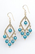 Elegant Gold Chandelier Earrings made with Swarovski TEAL BLUE ZIRCON Crystals