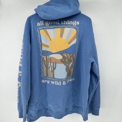 Oversized Love XL Blue Graphic Hoodie  All Good Things Are Wild & Free  Pullover