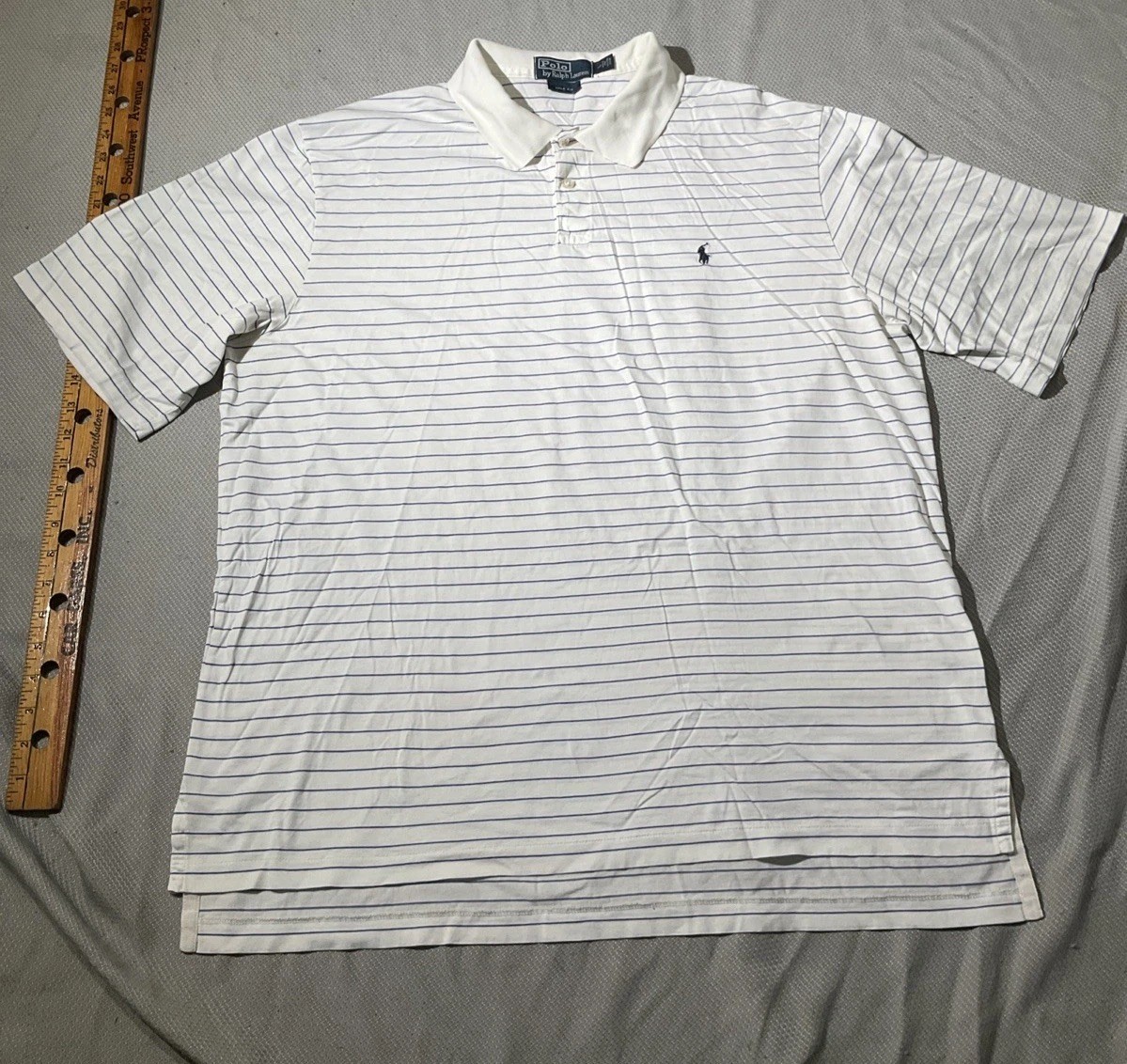 Ralph Lauren camicia uomo grande blu bianco golf fit righe polo bottoni pony preppy