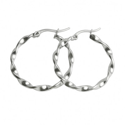 Twist Elegance Creolen aus Edelstahl, gedreht, silberfarben