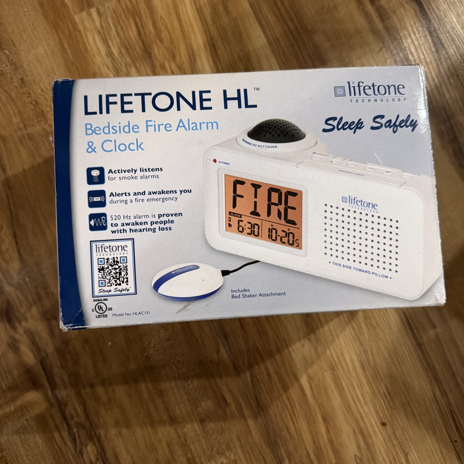 NEW Lifetone HLAC151 Bedside Vibrating Fire Alarm and Clock