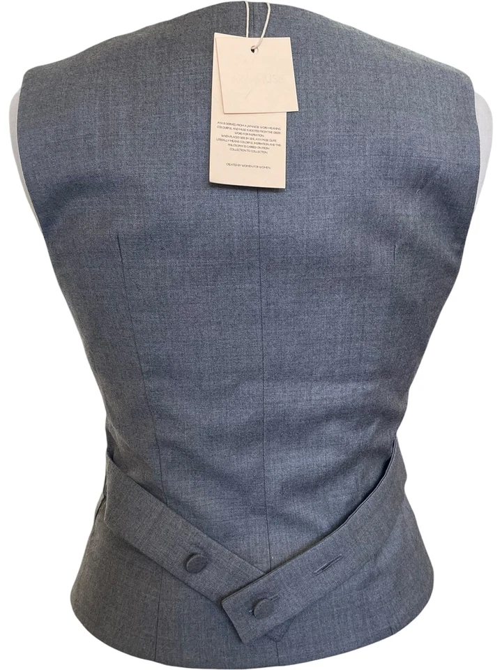 NEW Aya Muse Grey Wool Asymmetric Waistcoat Vest Tailored Fit - Size XS - Image 3 of 4