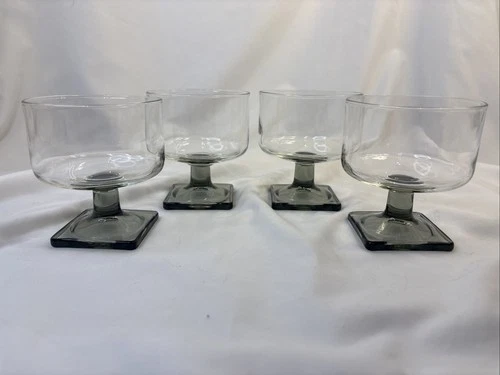 Set / 4 Vintage Federal Glass Nordic Midnight Smoke Square Base Cocktail 3.5”
