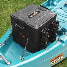 13x13x13 Kayak Fishing Crate with 4 Rod Holders, Tackle Storage, Lockable Lid