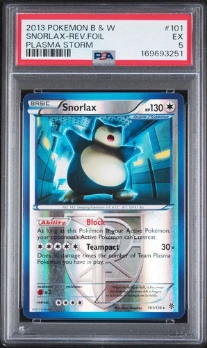 Pokemon Company TCG Snorlax 101/135 Plasma Storm Rev Holo EN PSA 5