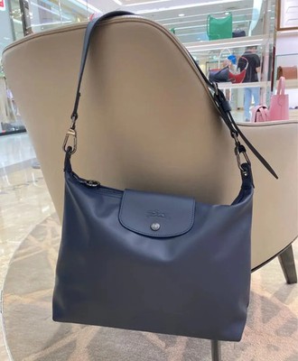 Longchamp Le Pliage City Shoulder Bag Navy Dark Blue Leather Tote Outlet Latest 
