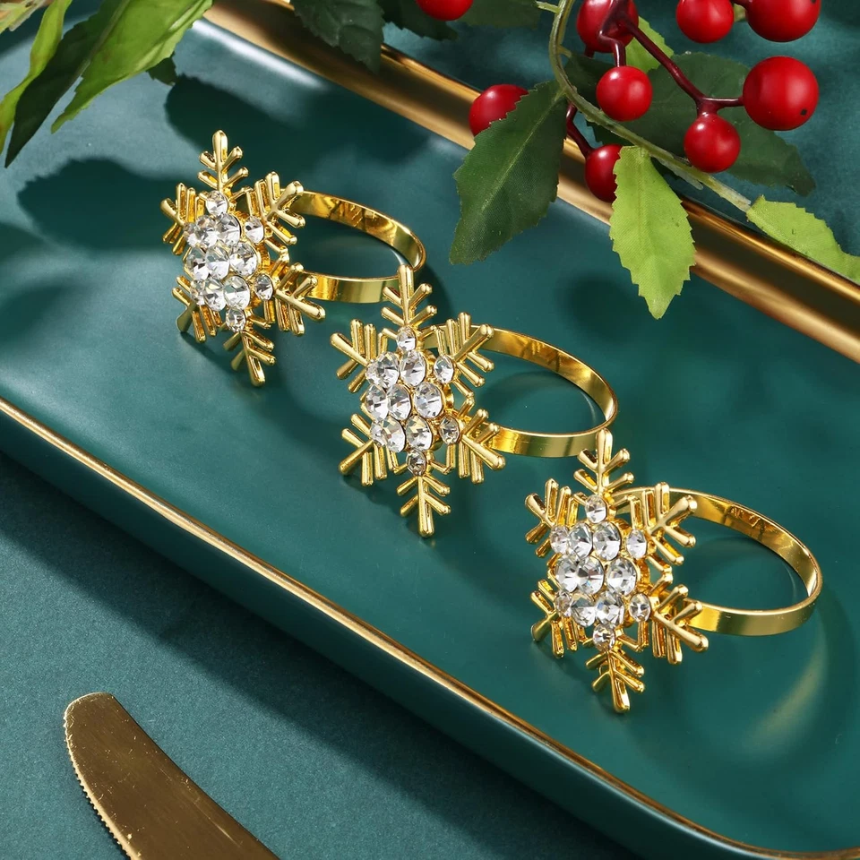 Anello Portatovaglioli Natalizi 6 Pezzi Oro Portatovaglioli Portatovagliolo Nata - Immagine 4 di 4