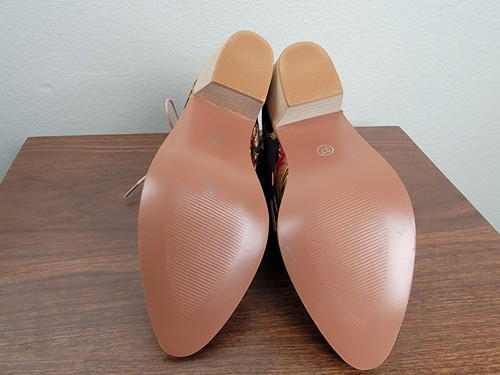 *IMPERFECT*Tapestry Ankle Boots Black Rose Gold Floral Satin Shoes Sz 37/US 6.5 - Picture 10 of 11